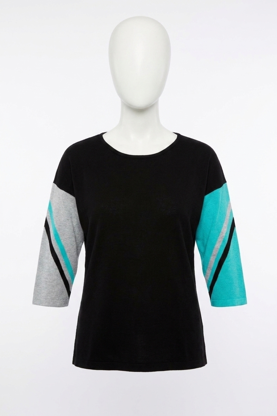 NEW WRANGLER stripe sleeve scoop neck top in black